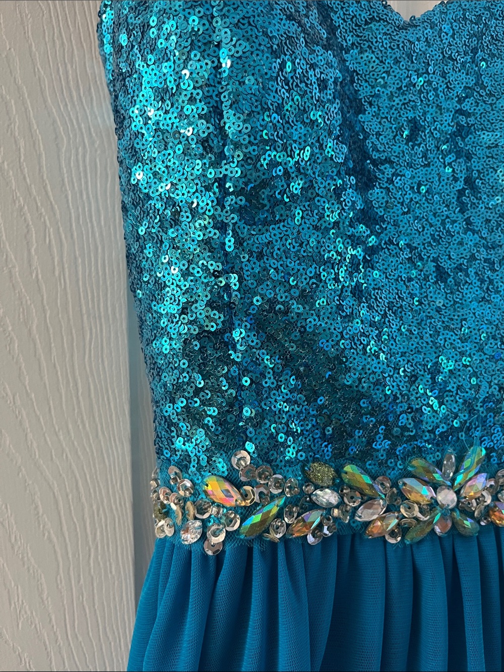 Teal Sequin Bodice Short Party Dress - Picture 3 of 9